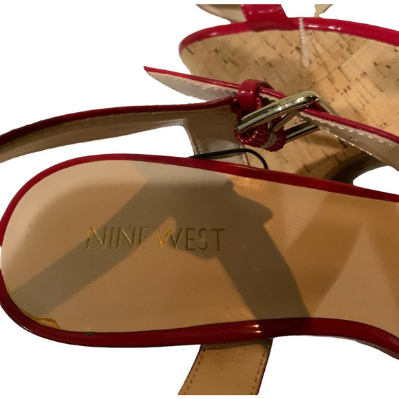 Nine West Sandal Women 9.5 Leather Platform Wedge Slingback Ankle Strap Open Toe - Picture 8 of 9